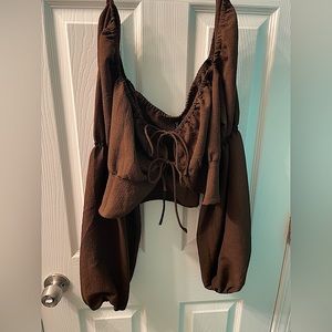 H&M blouse by Divided puffy long sleeves in brown Sz L